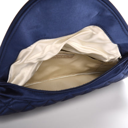 Chanel Satin Quilted Half Moon Clutch Blue 5 of 7