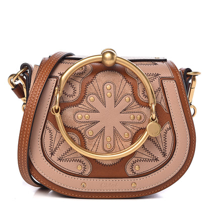 Chloe Calfskin Suede Floral Patchwork Small Nile Bracelet Bag Caramel 1 of 10