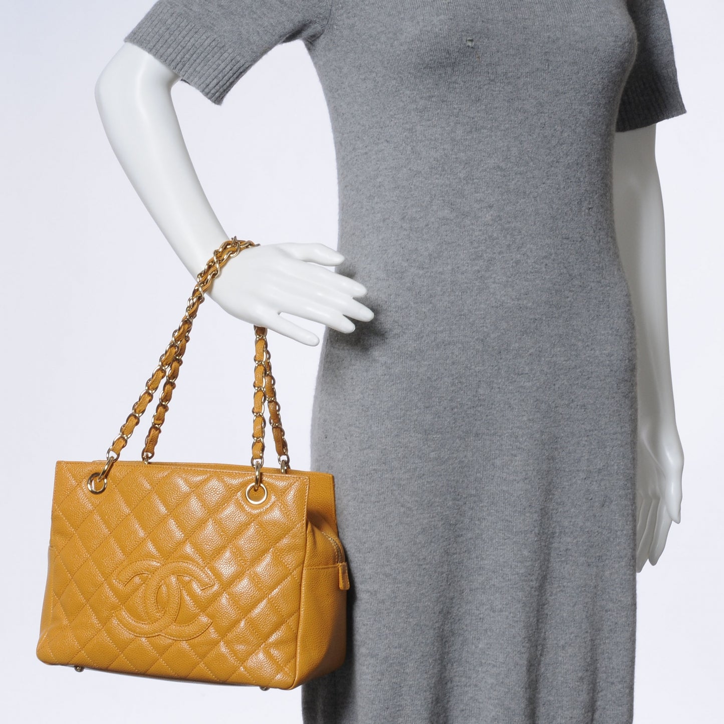 Caviar Quilted Petit Timeless Shopping Tote PTT Ochre