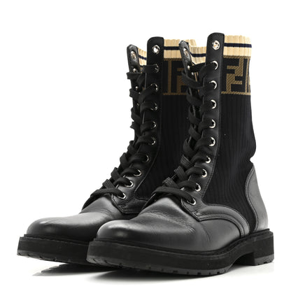 Fendi Calfskin Stretch Fabric Rockoko Biker Boots 36 Tobacco Black Marino 4 of 9