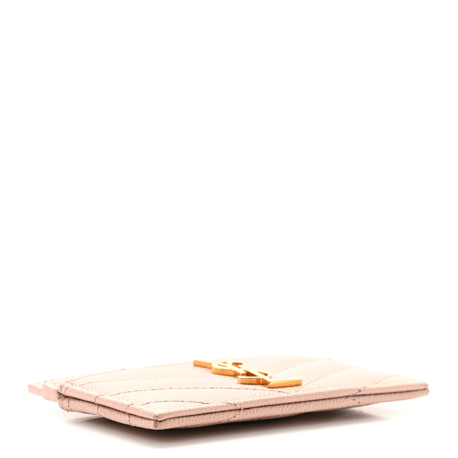 Saint Laurent Grain De Poudre Matelasse Chevron Monogram Credit Card Case Pale Pink 4 of 6