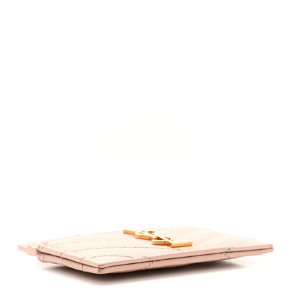 Saint Laurent Grain De Poudre Matelasse Chevron Monogram Credit Card Case Pale Pink 4 of 6