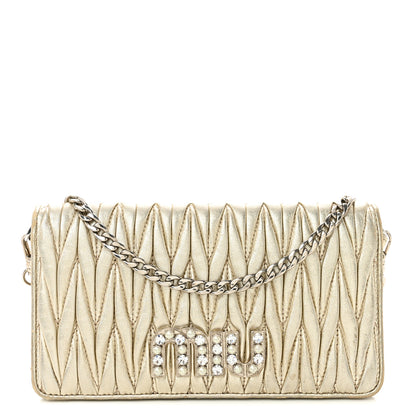 Miu Miu Metallic Nappa Matelasse Chain Crossbody Gold 1 of 12