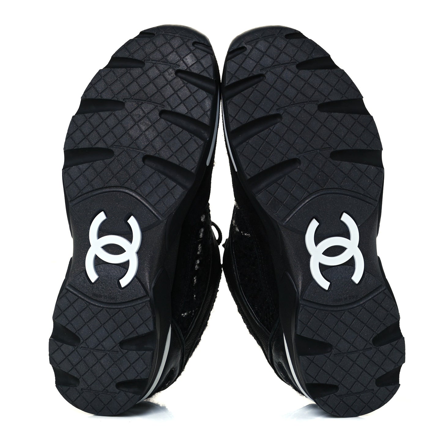 Tweed Suede Goatskin CC Sneakers 37 Black White