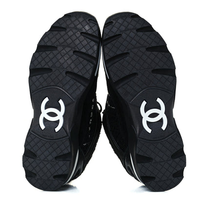 Chanel Tweed Suede Goatskin CC Sneakers 37 Black White 7 of 12