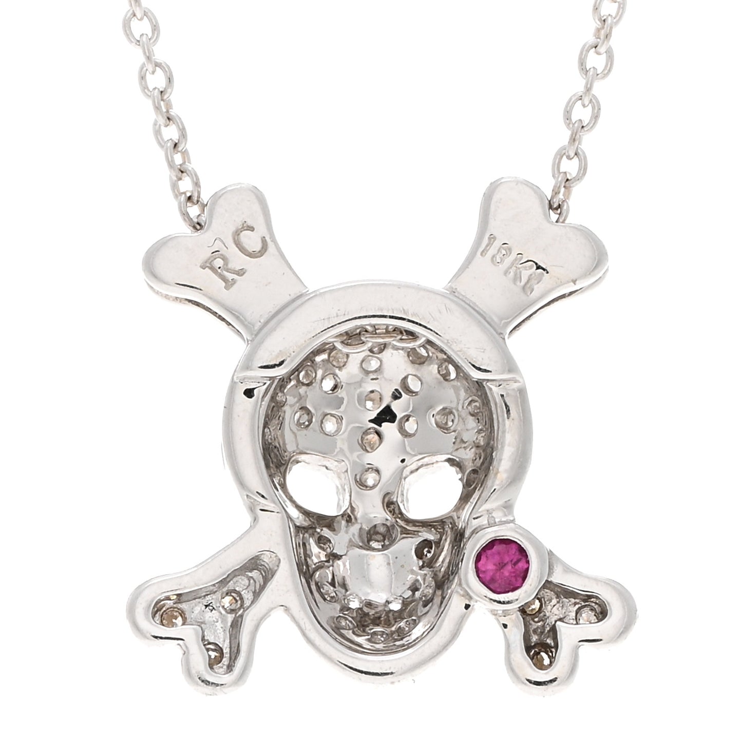18K White Gold Diamond Tiny Treasures Skull and Crossbones Pendant Necklace