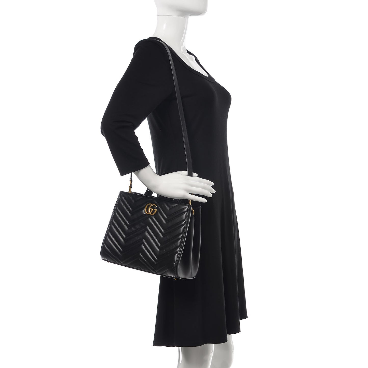 Calfskin Matelasse Small GG Marmont Tote Black