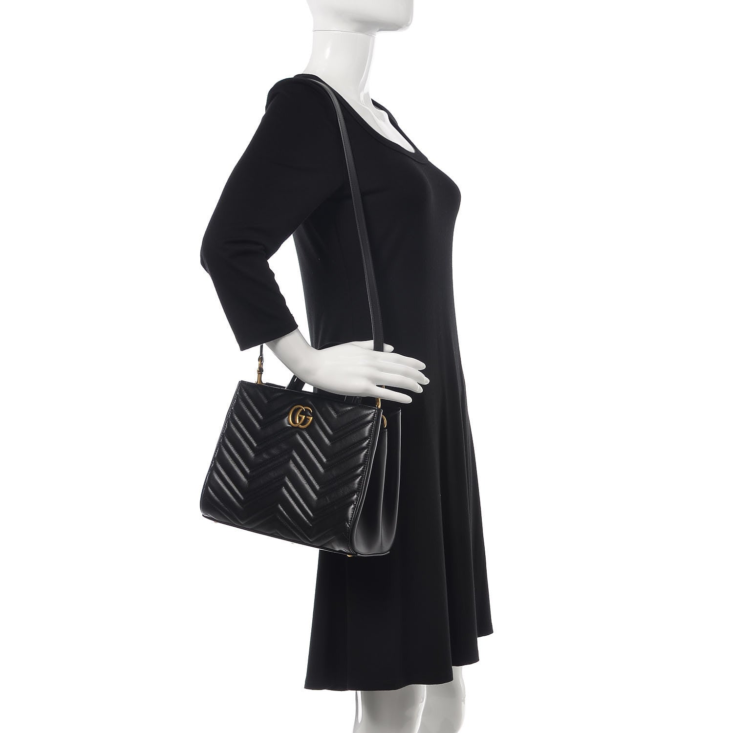 Gucci Calfskin Matelasse Small GG Marmont Tote Black 2 of 9