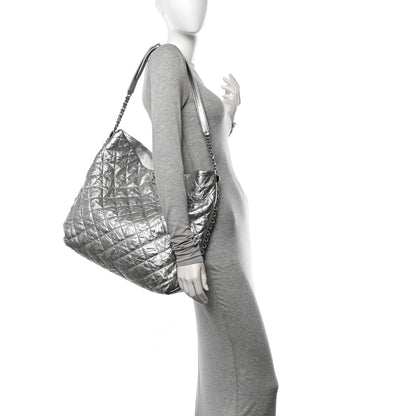 Chanel Metallic Crackled Calfskin Quilted Large Big Bang Hobo Silver 2 of 13