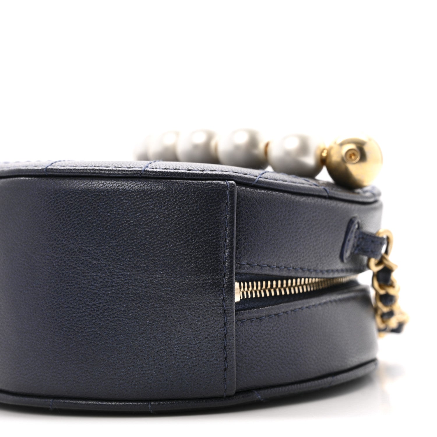Chanel Goatskin Quilted Chic Pearls Chain Round Clutch With Chain  Navy 10 of 14