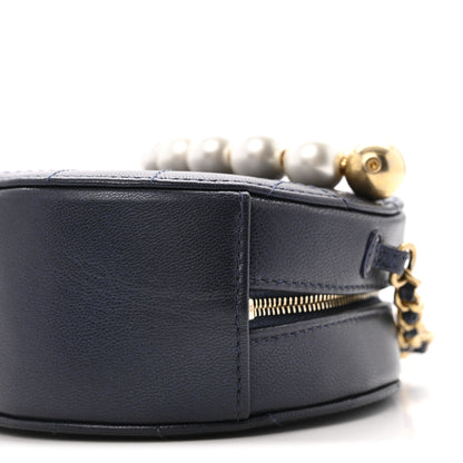 Chanel Goatskin Quilted Chic Pearls Chain Round Clutch With Chain  Navy 10 of 14