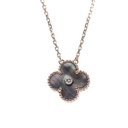 Van Cleef & Arpels 18K Rose Gold Diamond Grey Mother of Pearl Vintage Alhambra Pendant Necklace 4 of 8