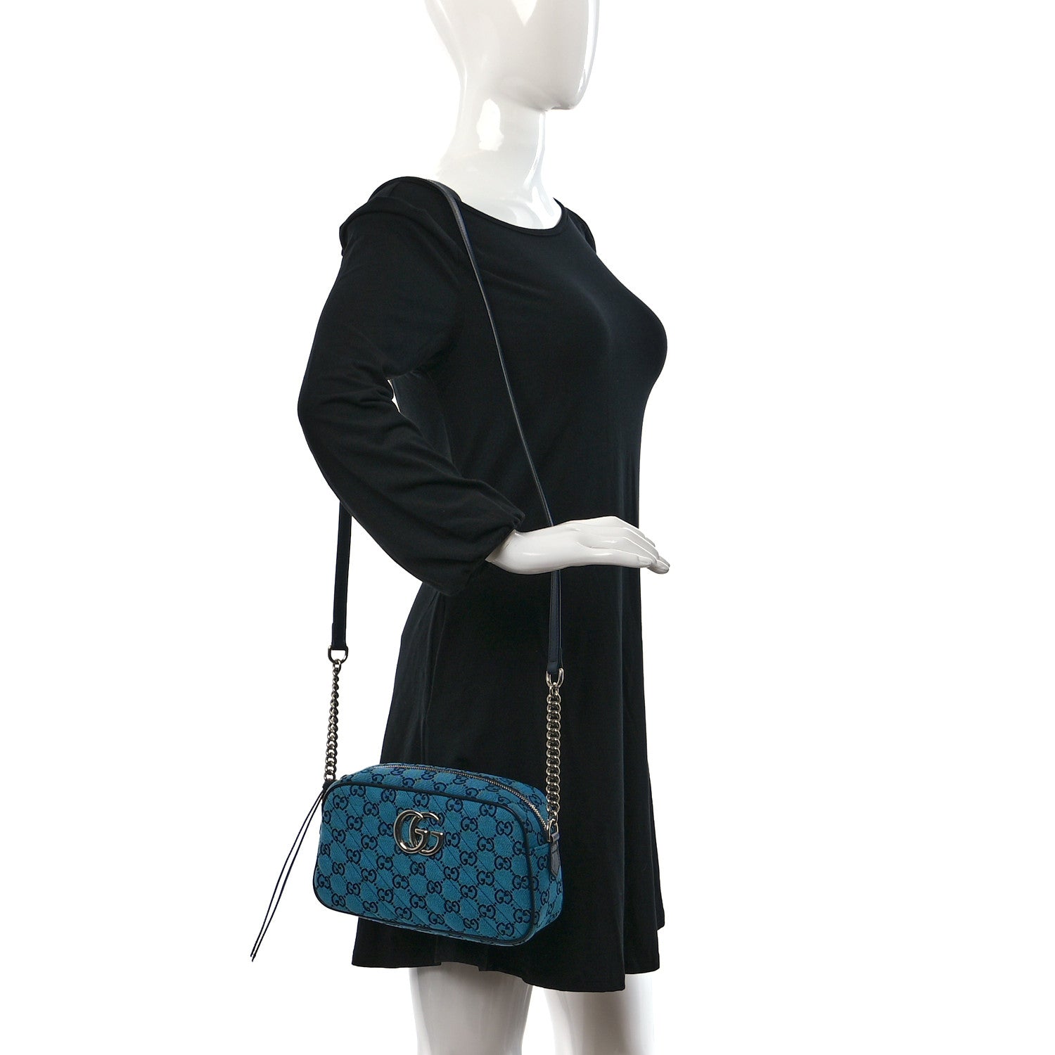 Gucci Monogram Multicolor Matelasse Diagonal Small GG Marmont Chain Shoulder Bag Light Blue 2 of 11