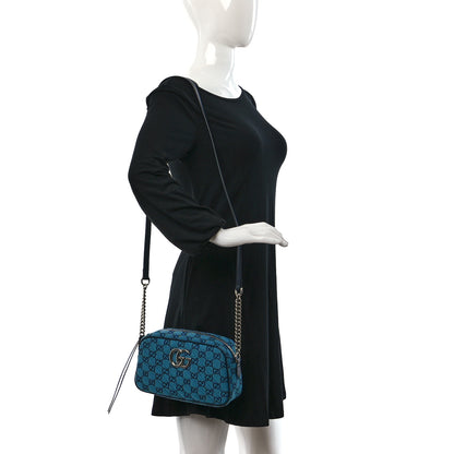 Gucci Monogram Multicolor Matelasse Diagonal Small GG Marmont Chain Shoulder Bag Light Blue 2 of 11