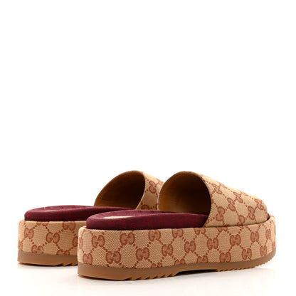 Gucci Canvas GG Monogram Angelina Platform Slide Sandals 38 Beige Ruggine 4 of 9