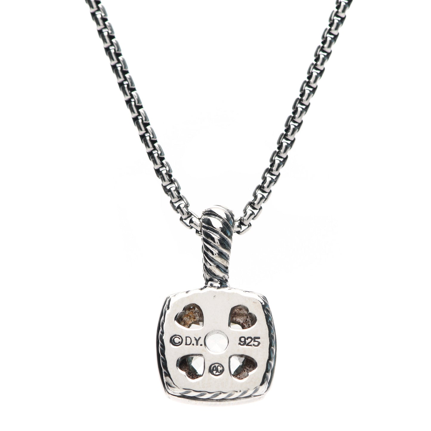 Sterling Silver Diamond Prasiolite 7mm Petite Albion Pendant Necklace