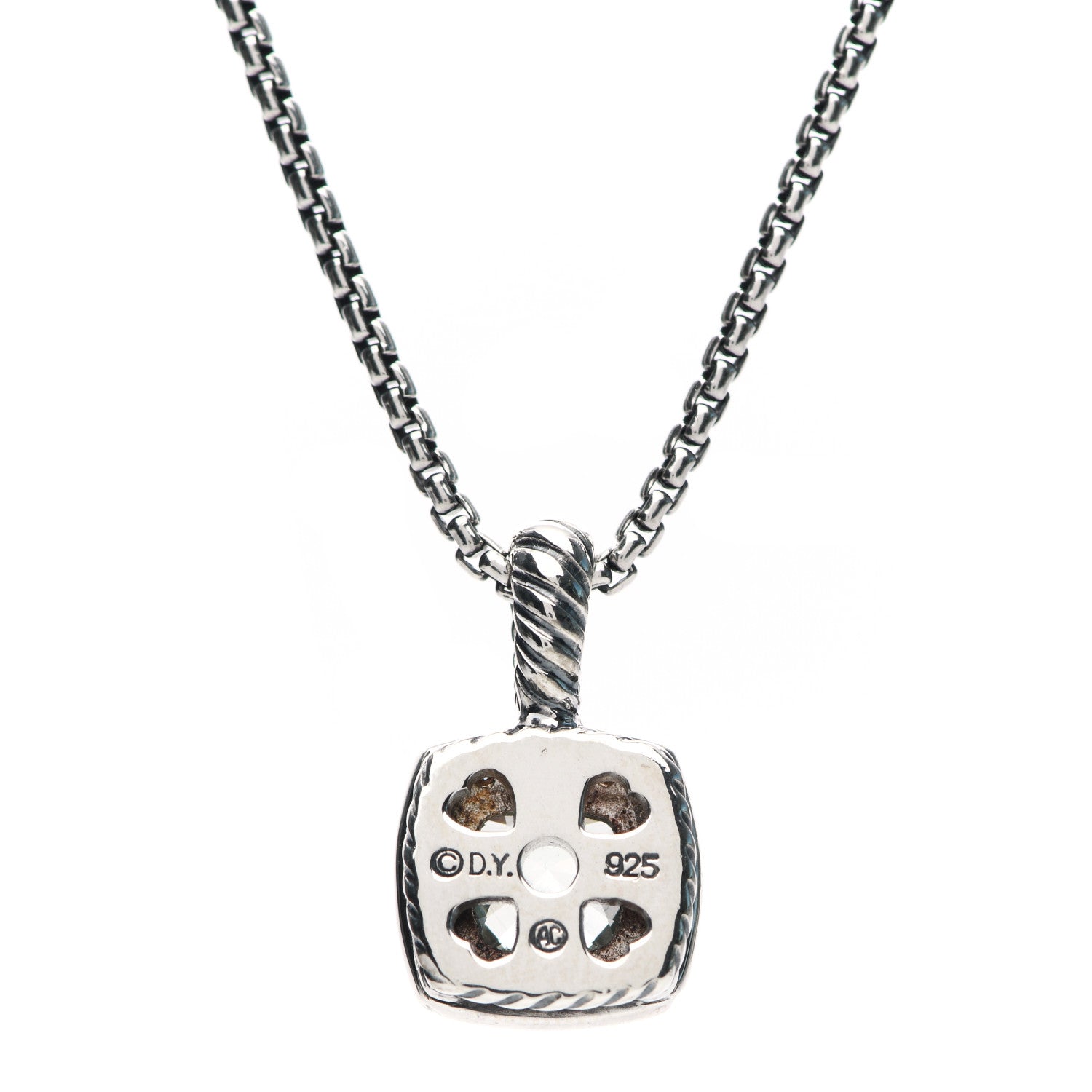 David Yurman Sterling Silver Diamond Prasiolite 7mm Petite Albion Pendant Necklace 4 of 5