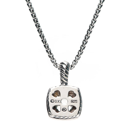 David Yurman Sterling Silver Diamond Prasiolite 7mm Petite Albion Pendant Necklace 4 of 5