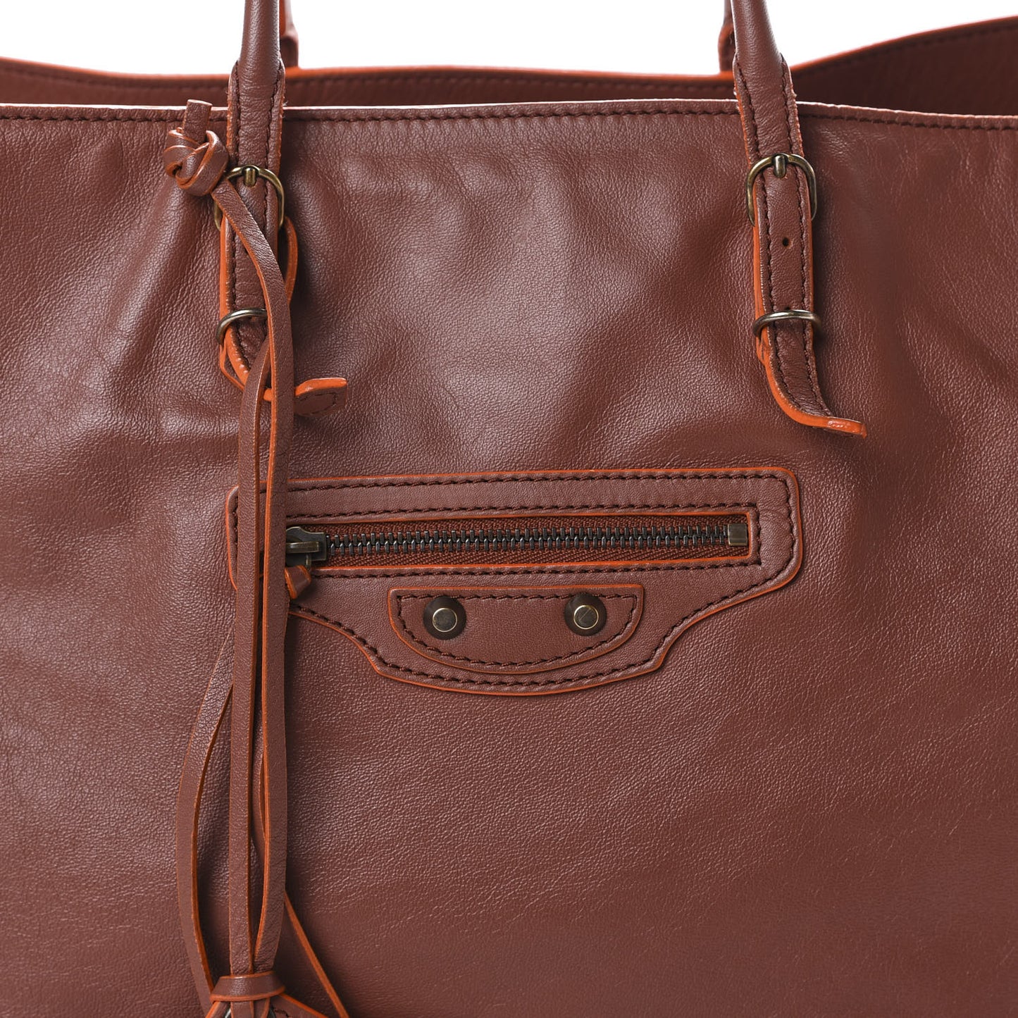 Veau Papier A4 Zip Around Tote Orange Brulee