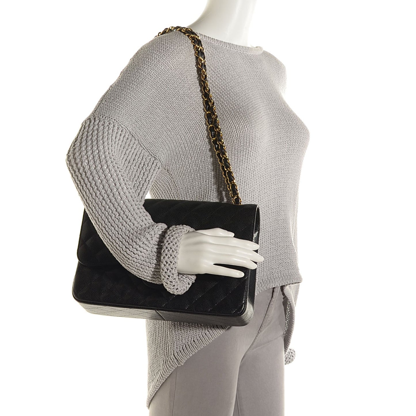 Caviar Quilted Jumbo Double Flap Black