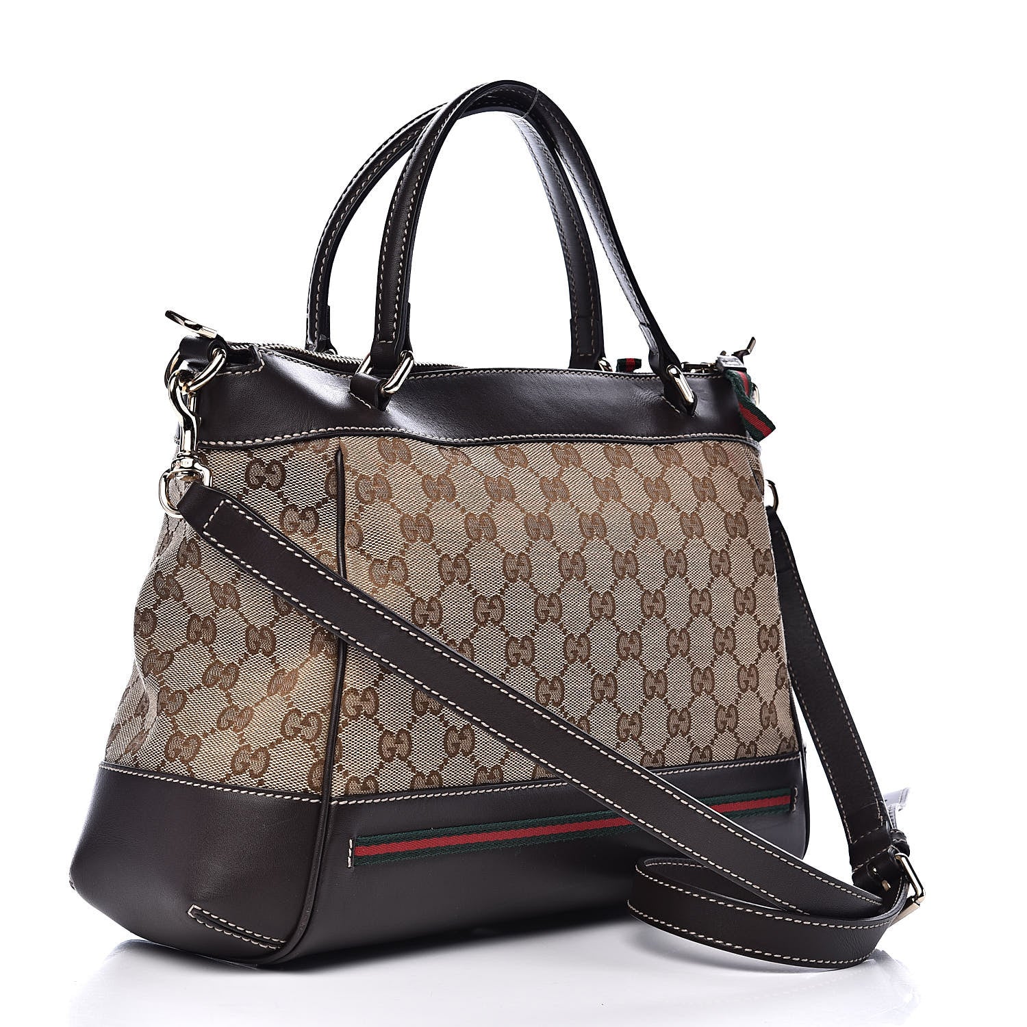 Gucci Monogram Web Mayfair Top Handle Satchel Dark Brown 3 of 12