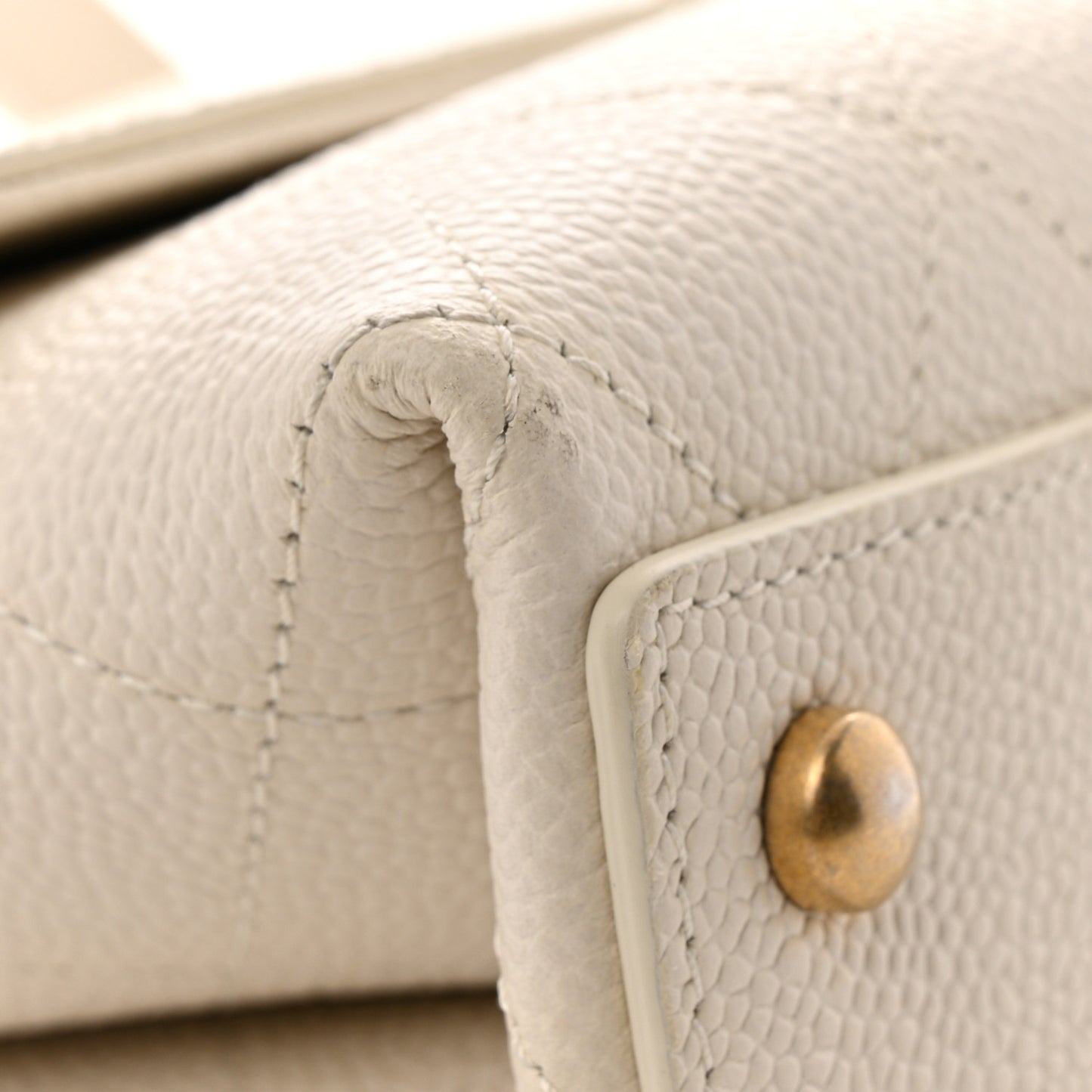 Grained Calfskin Small Stitched Flap White
