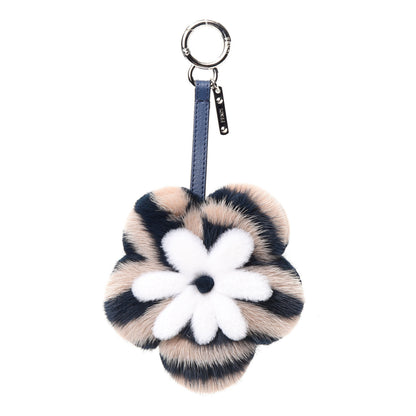 Fendi Mink Fur Vitello Dolce Pequin Flowerland Bag Charm Navy White 1 of 3