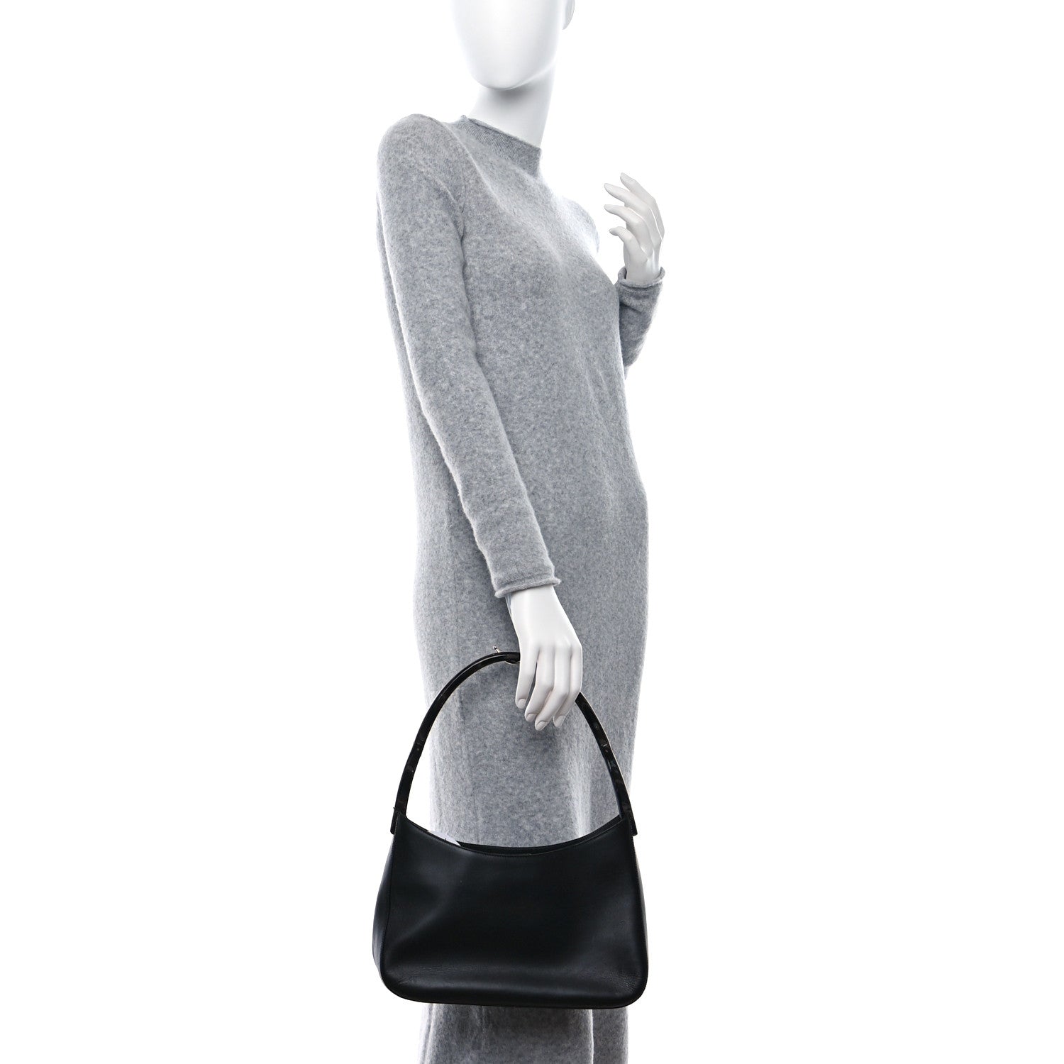 Prada Saffiano Logo Embossed Shoulder Bag Black 2 of 12