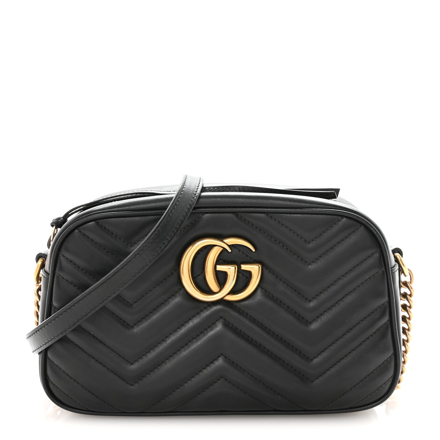 Calfskin Matelasse Small GG Marmont Chain Shoulder Bag Black Black