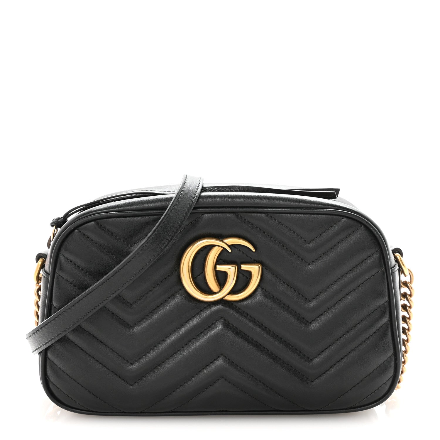 Gucci Calfskin Matelasse Small GG Marmont Chain Shoulder Bag Black Black 1 of 12