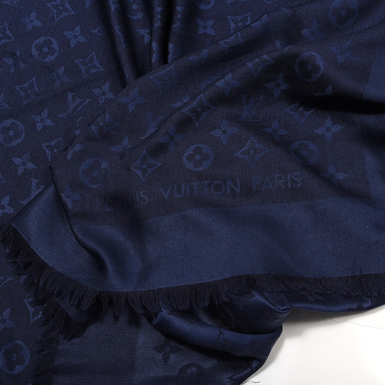 Louis Vuitton Silk Wool Monogram Shawl Night Blue 2 of 3