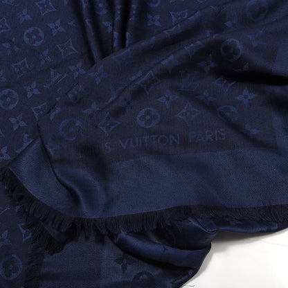 Louis Vuitton Silk Wool Monogram Shawl Night Blue 2 of 3