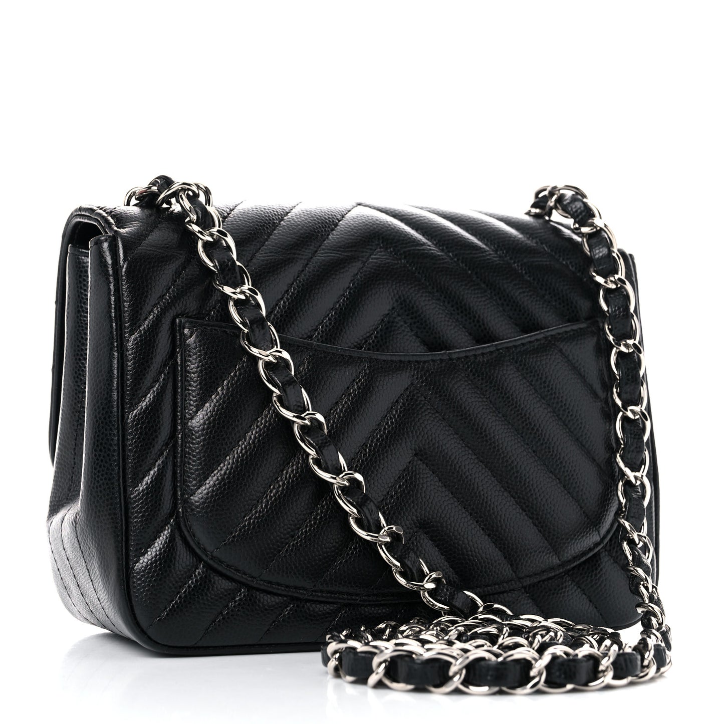 Caviar Chevron Quilted Mini Square Flap Black