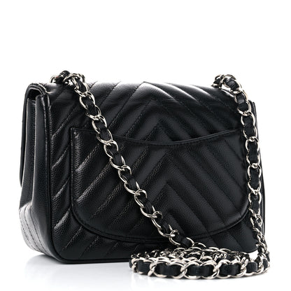 Chanel Caviar Chevron Quilted Mini Square Flap Black 3 of 14