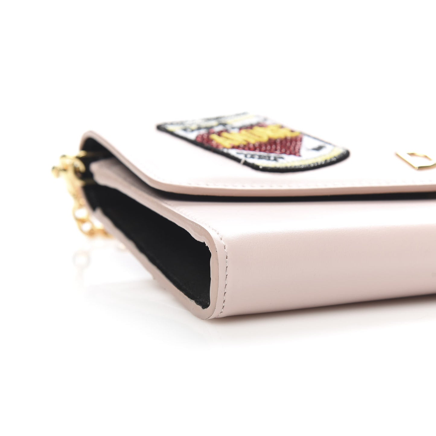 Vitello Embroidered Amore Wallet On Chain Light Pink