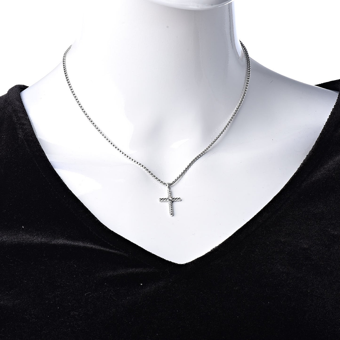 Sterling Silver Diamond Cable Classics Cross Necklace