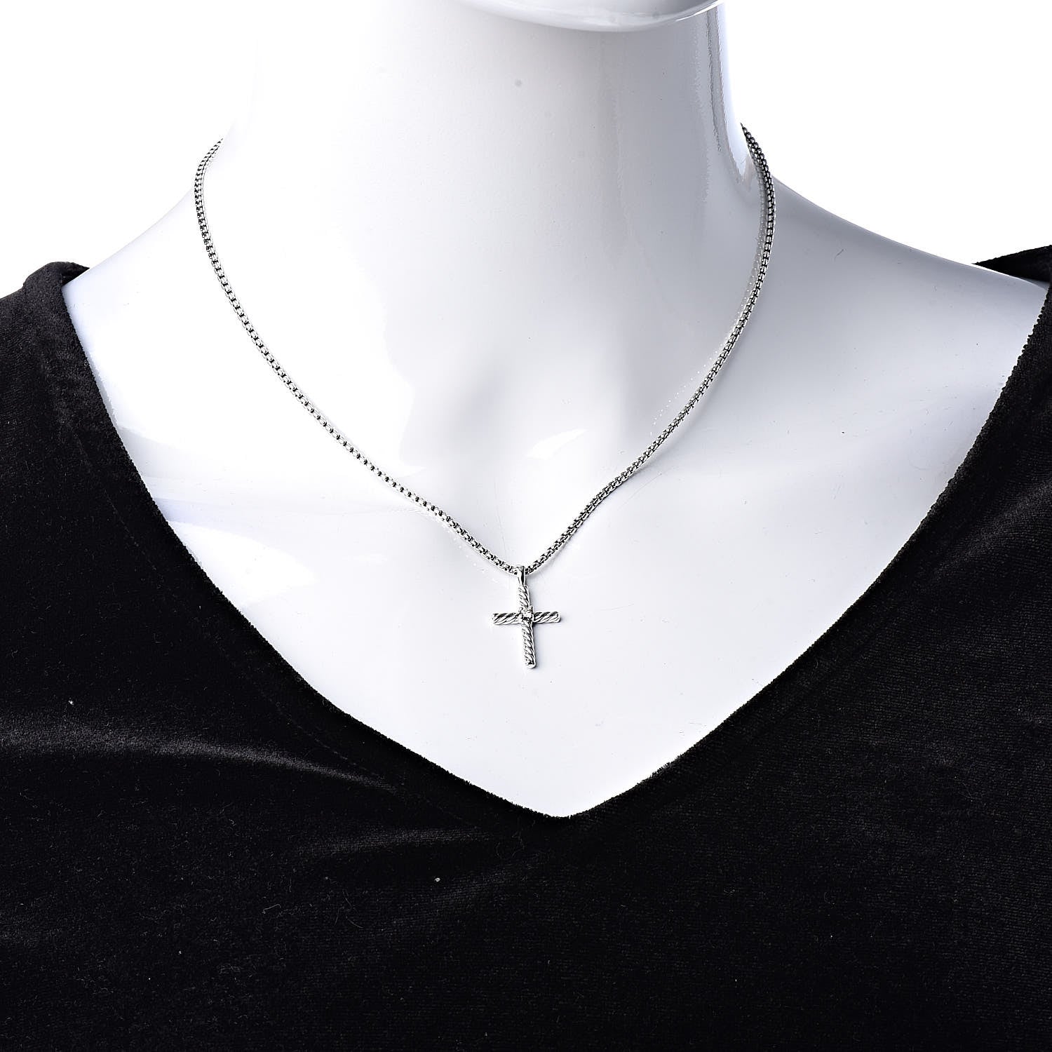 David Yurman Sterling Silver Diamond Cable Classics Cross Necklace 2 of 6