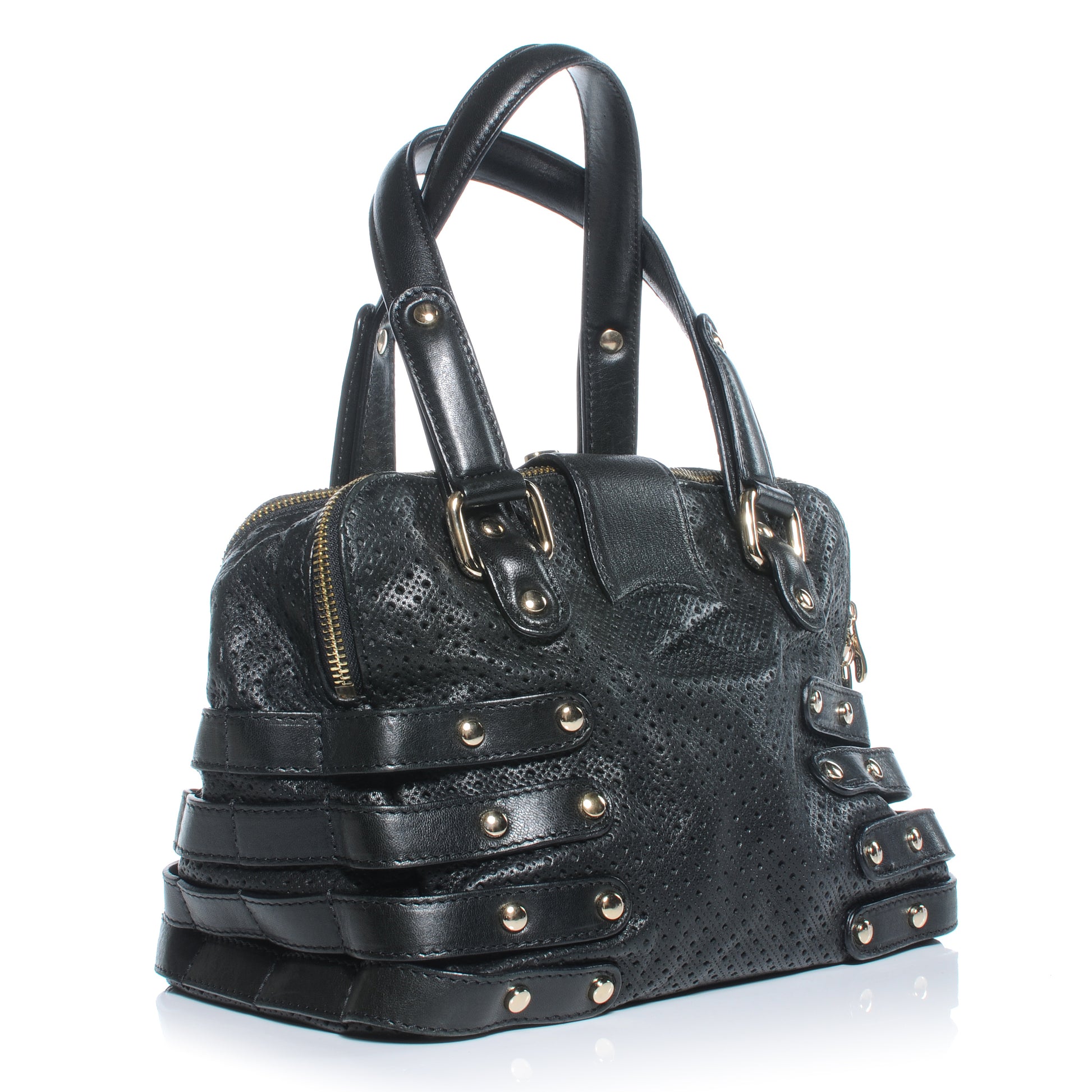 Jimmy Choo Leather Perforated Blythe M Handbag Black 3 of 6