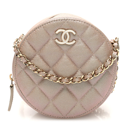 Chanel Iridescent Caviar Resin Quilted Round Clutch With Chain Beige 1 of 10