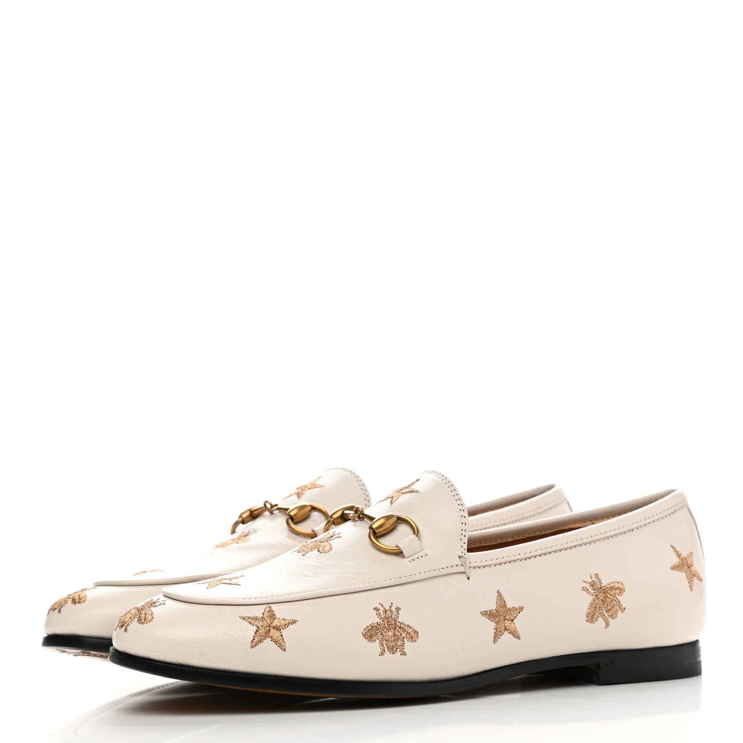 Goatskin Bee Star Embroidered Womens Jordaan Loafers 36.5 Mystic White
