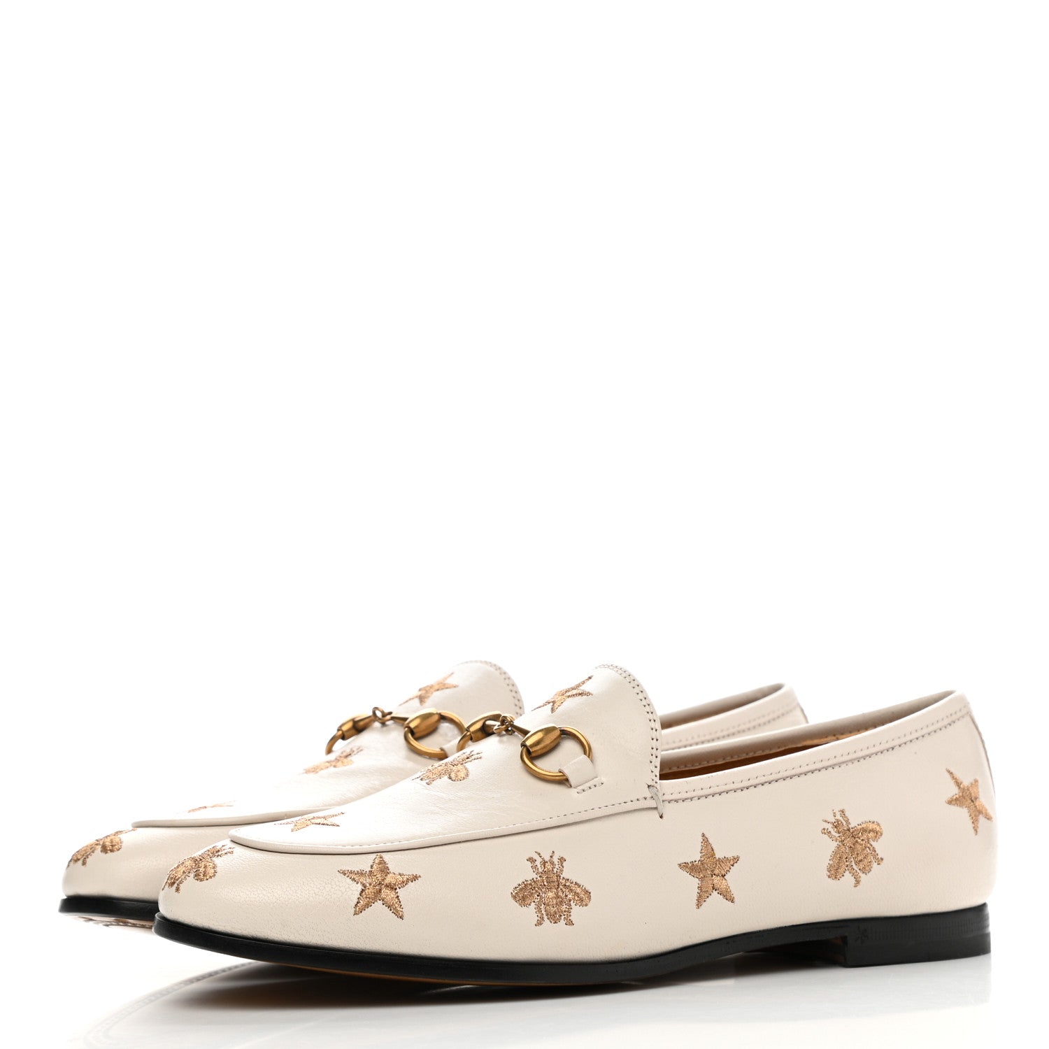 Gucci Goatskin Bee Star Embroidered Womens Jordaan Loafers 36.5 Mystic White 3 of 9
