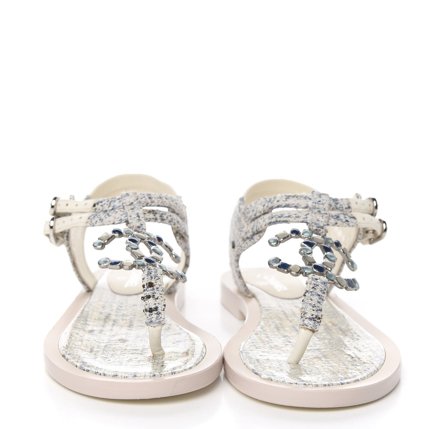 Tweed CC Thong Sandals 37 Ecru Blue Beige Grey