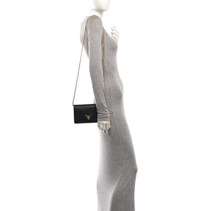 Prada Saffiano Lux Chain Wallet Black 2 of 9