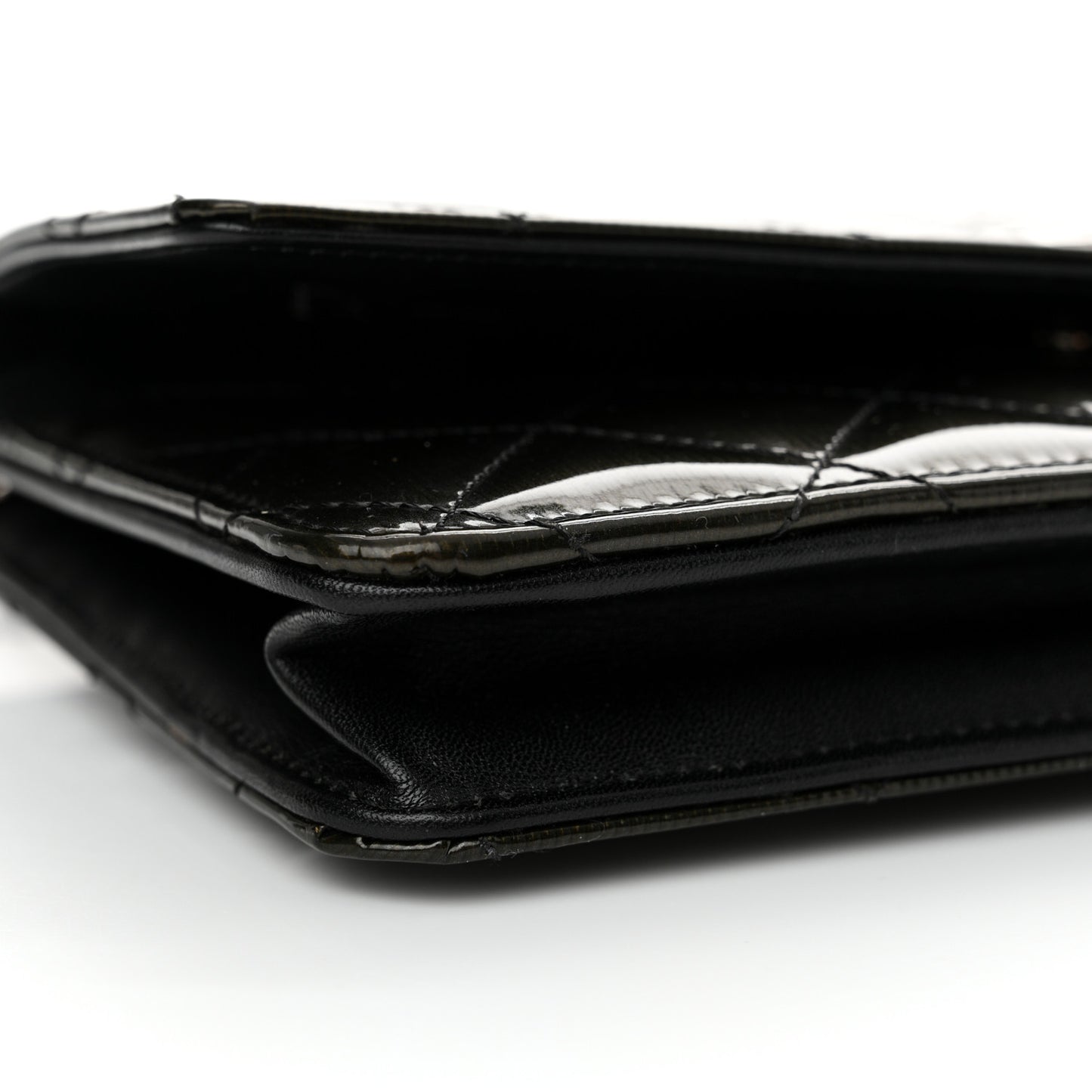 Striated Patent Quilted Wallet on Chain WOC Black