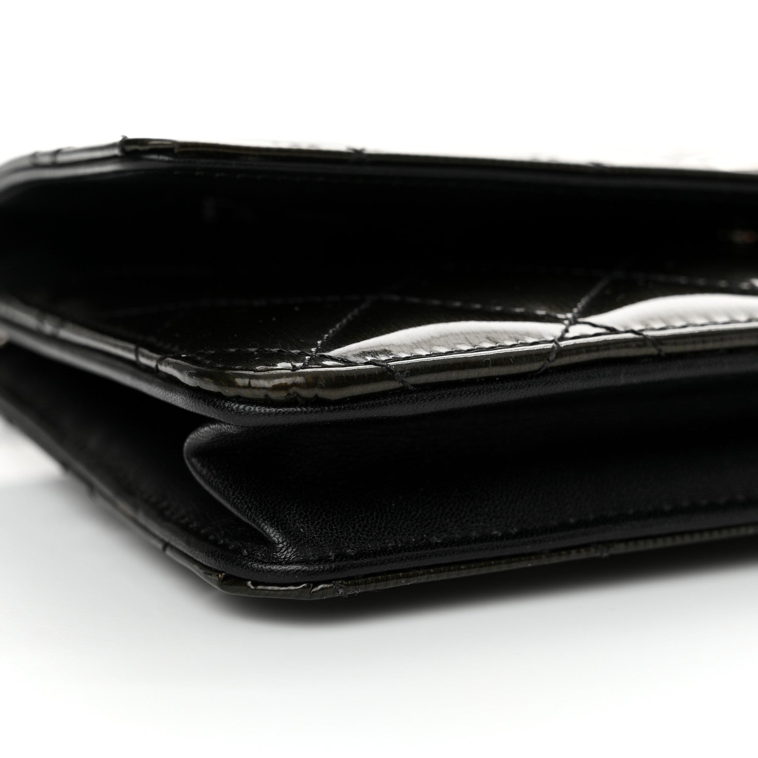 Chanel Striated Patent Quilted Wallet on Chain WOC Black 10 of 12