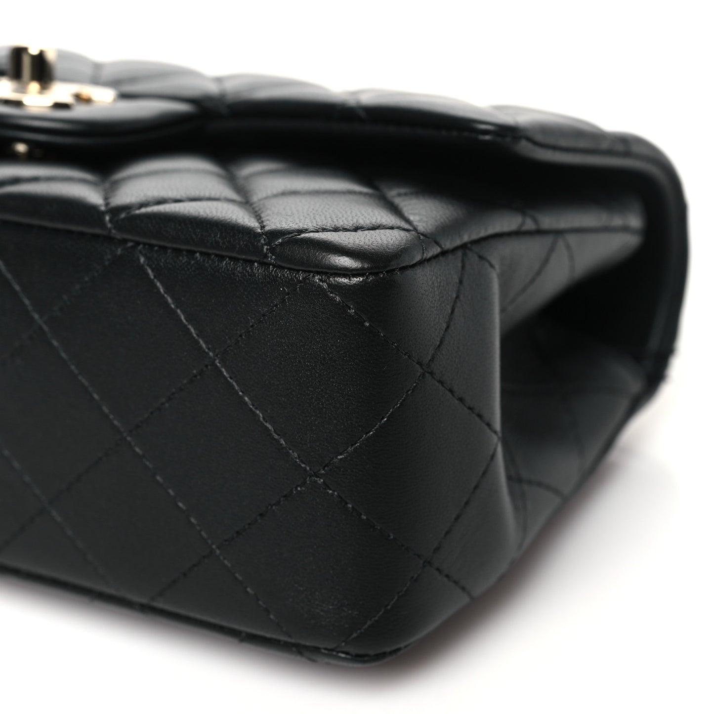 Lambskin Quilted Mini Top Handle Rectangular Flap Black