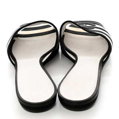 Chanel Striped CC Mules 41 Black White 10 of 12