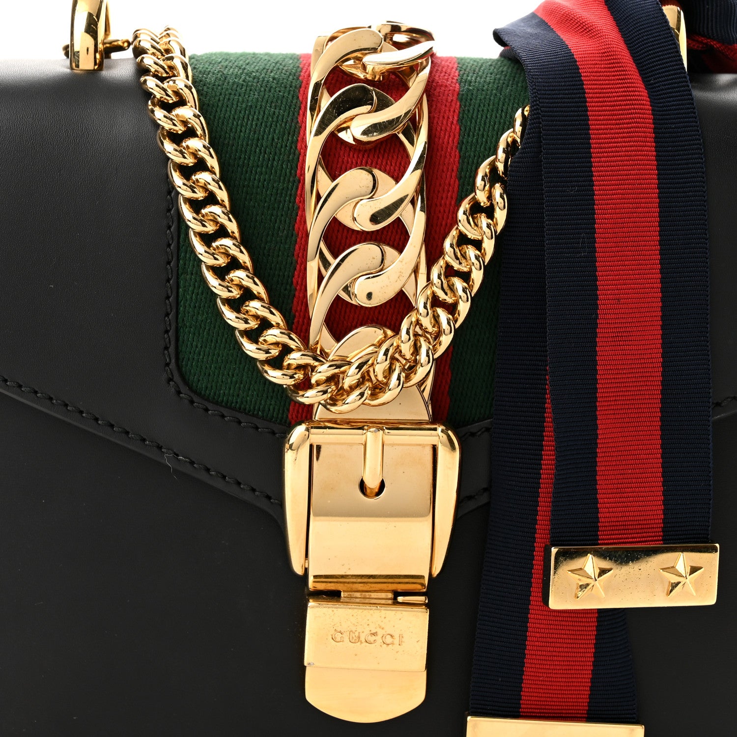 Gucci Calfskin Mini Sylvie Chain Shoulder Bag Black 7 of 9