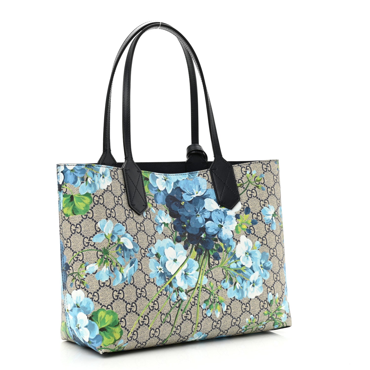 Gucci GG Supreme Monogram Blooms Small Reversible Tote Beige Blue Navy 3 of 10