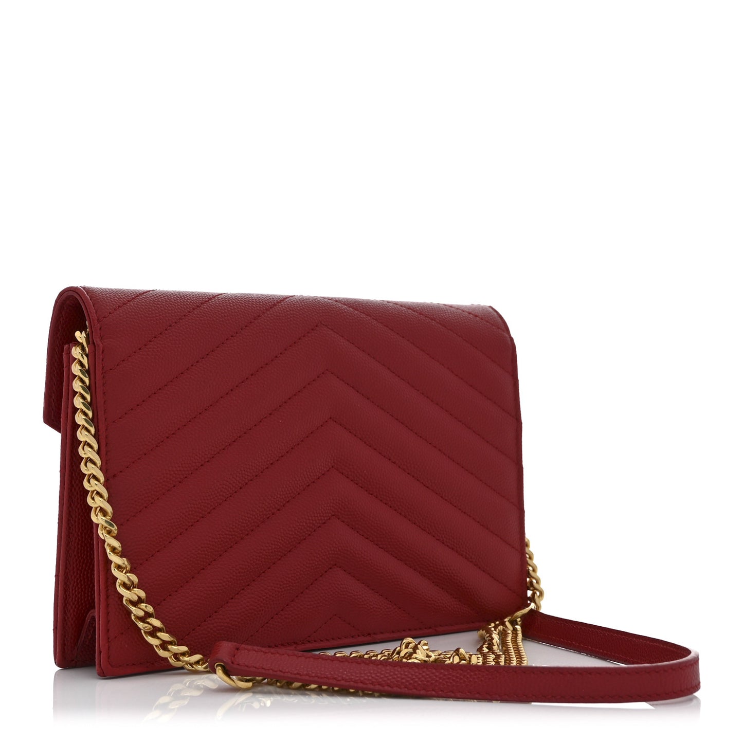 Grain De Poudre Matelasse Chevron Monogram Envelope Chain Wallet New Red